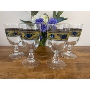 Vintage Mikasa Arabella Goblets Floral Band Wine Glasses Elegant‎ Stemware Set